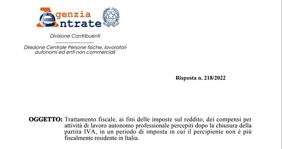 Chiusura partita IVA e compensi arretrati: istruzioni per il professionista non residente