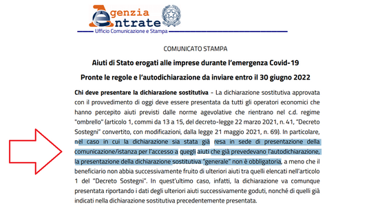 Autodichiarazione Aiuti di Stato Covid: nessun esonero, ma in alcuni casi non è obbligatoria