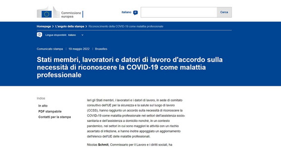 Malattia professionale, l'accordo UE per riconoscerla in tutti i Paesi membri