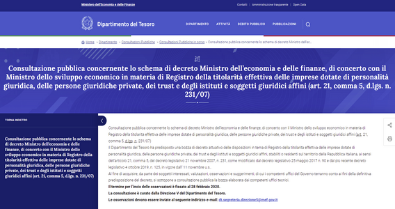 Registro dei titolari effettivi: decreto in Gazzetta Ufficiale