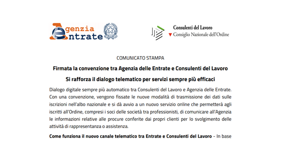 Servizi online Agenzia delle Entrate, canale d'accesso preferenziale per i Consulenti del Lavoro