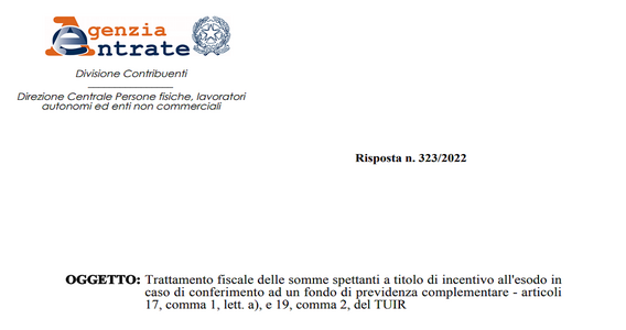 Incentivo all'esodo: si paga l'IRPEF anche se l'importo è destinato al fondo pensione