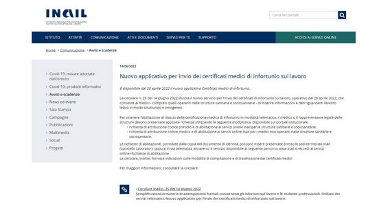 Infortunio sul lavoro: dall'INAIL le istruzioni sul nuovo servizio per l'invio dei certificati medici