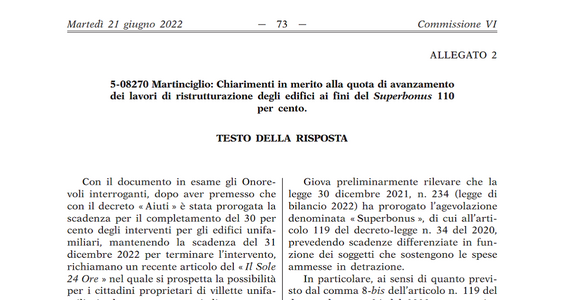 Superbonus, per la proroga non basta pagare il 30 per cento dei lavori entro il 30 settembre 2022