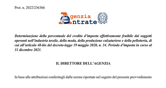 Bonus moda, tessile e accessori 2022: credito d'imposta in misura piena nel Cassetto Fiscale