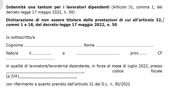 Dichiarazione bonus 200 euro: dall'INPS il modulo in fac-simile