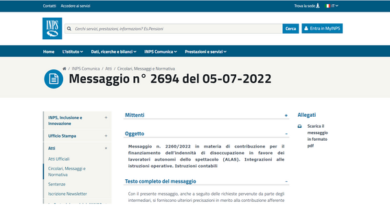 Disoccupazione lavoratori dello spettacolo: nuovi chiarimenti INPS sul versamento dei contributi ALAS