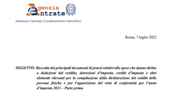 Dichiarazione dei redditi 2022: la circolare dell'Agenzia delle Entrate su detrazioni e deduzioni