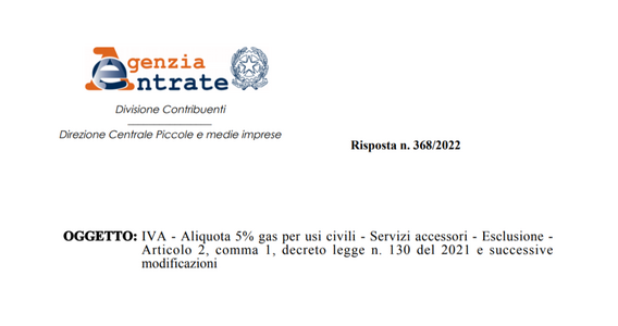 IVA 5 per cento gas, i chiarimenti sulla tassazione ridotta per usi civili e industriali