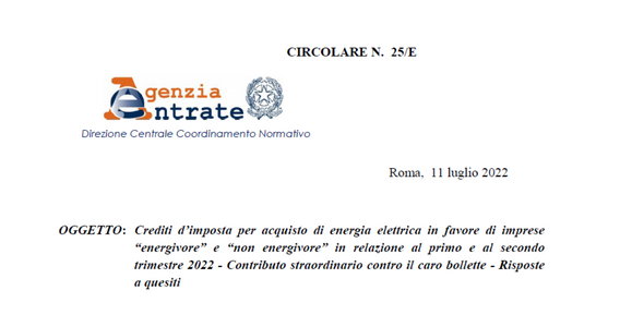 Credito d'imposta energia, gli ulteriori chiarimenti dell'Agenzia delle Entrate