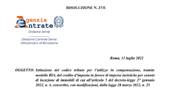 Bonus affitto 2022 imprese turistiche e piscine: il codice tributo per la compensazione