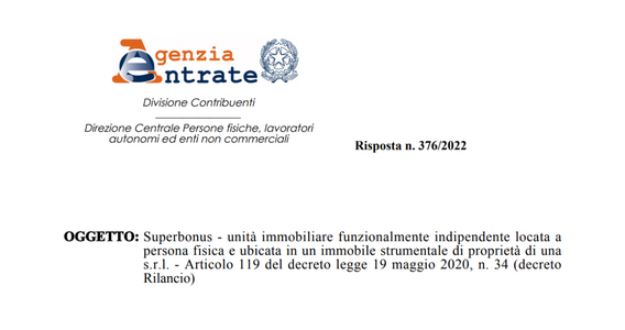 Superbonus, ok all'agevolazione su immobile locato di proprietà di una S.r.l.