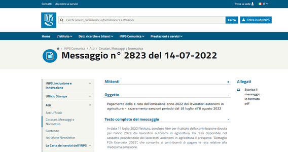 Contributi INPS agricoli autonomi, prima rata senza sanzioni fino all'8 agosto 2022