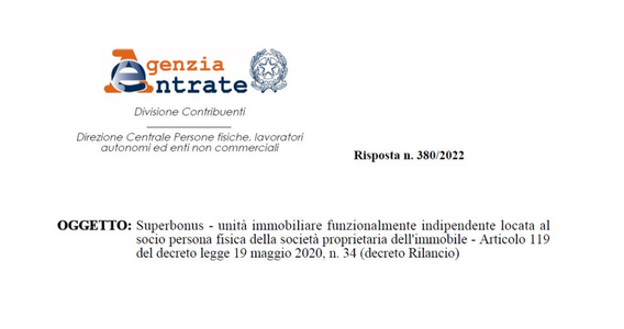 Superbonus 110, escluso dall'agevolazione il socio di una S.r.l. in affitto