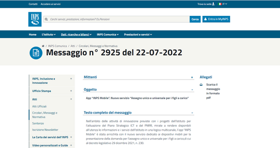 Assegno unico: domanda anche su app INPS Mobile