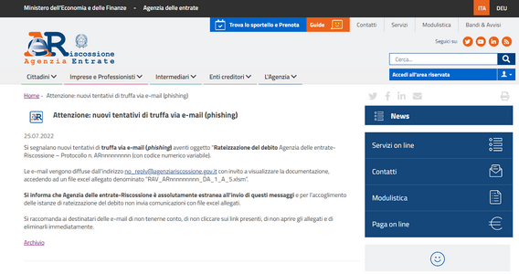 Mail dall'Agenzia delle Entrate Riscossione su rateizzazione cartelle: nuovi tentativi di truffa