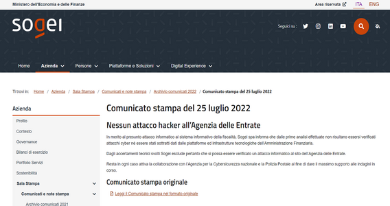 Furto dati, Sogei: “Nessun attacco hacker all'Agenzia delle Entrate”