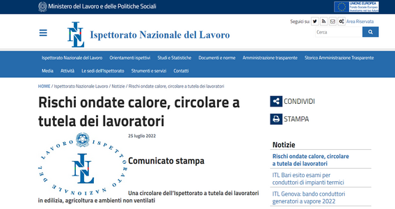Sicurezza sul lavoro: l'INL intensifica i controlli nei settori più esposti ai rischi del caldo