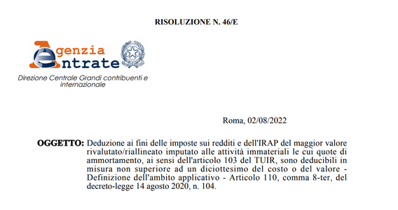 Rivalutazione e riallineamento attività immateriali: dalle Entrate chiarimenti sulla deduzione