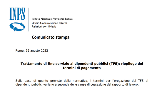 TFS dipendenti pubblici, quando arriva? Dall'INPS i tempi di pagamento
