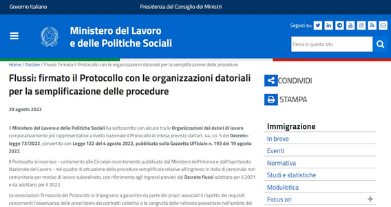 Decreto Flussi 2022, firmato il protocollo d'intesa per la semplificazione delle procedure