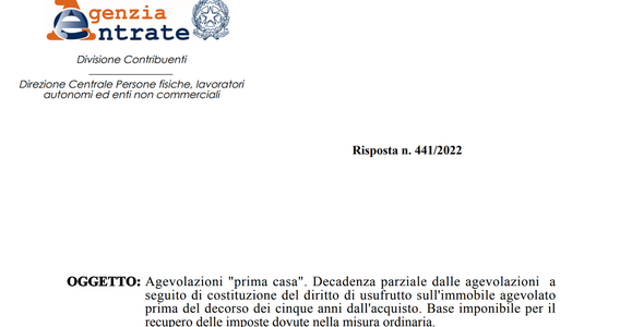 Bonus prima casa, decadenza parziale per l'usufrutto costituito prima dei 5 anni