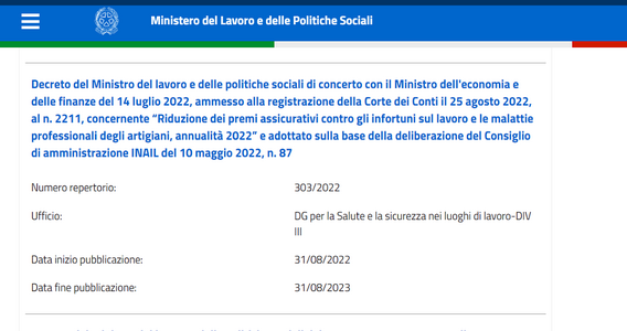 Premi INAIL 2022: fissata la riduzione per le imprese artigiane