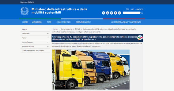 Bonus carburante autotrasportatori: domanda dalle 15:00 del 12 settembre 2022