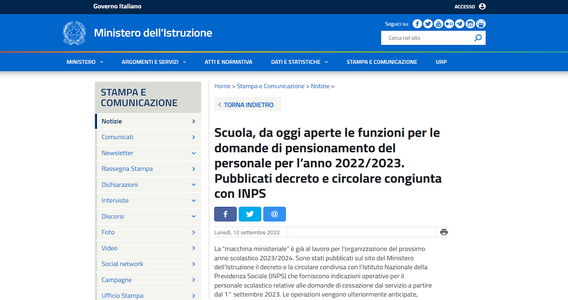 Pensioni scuola 2022/2023: domanda di cessazione dal 12 settembre per il personale scolastico