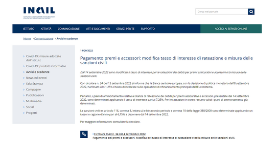 Premi INAIL 2022, dal 14 settembre rate e sanzioni più care: nuovo aumento dei tassi di interesse