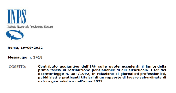 Giornalisti dipendenti, le istruzioni INPS sul contributo aggiuntivo dell'1 per cento