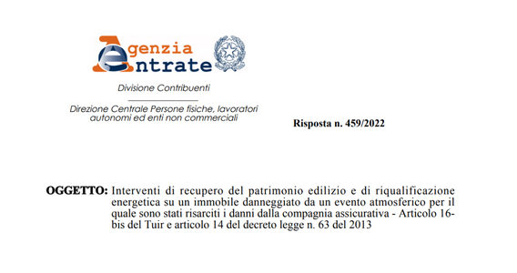 Bonus ristrutturazione, il rimborso dell'assicurazione non preclude l'accesso all'agevolazione