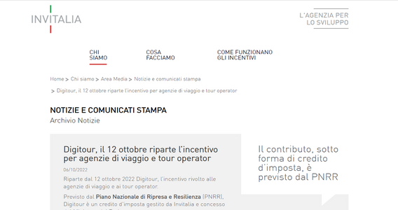 Digitour: dal 12 ottobre al via la domanda per il credito d'imposta agenzie di viaggio e tour operator