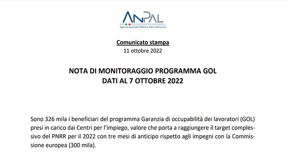 Disoccupati: GOL centra l'obiettivo PNRR, ora la sfida del lavoro. I dati ANPAL
