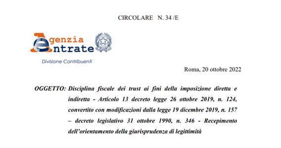 Trust: imposte dirette e indirette, monitoraggio fiscale e giurisprudenza nella circolare delle Entrate