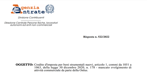 Beni strumentali: le Onlus possono accedere al credito d'imposta solo per le attività commerciali