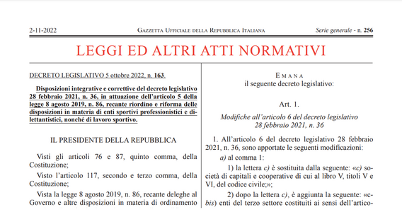Le nuove forme giuridiche degli enti sportivi
