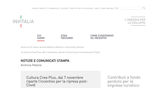 Cultura crea plus: dal 7 novembre riapre lo sportello di domanda per i contributi a fondo perduto