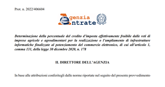 Bonus reti imprese agricole online, credito d'imposta riconosciuto in misura piena