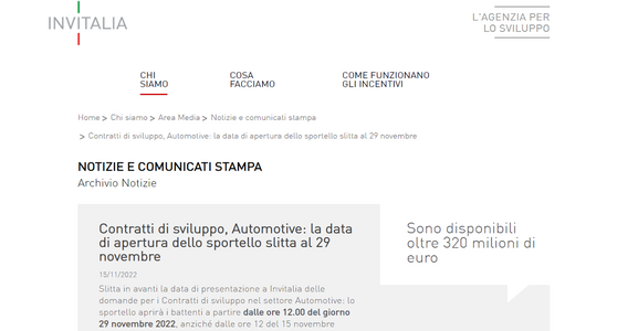 Incentivi automotive: domanda dal 29 novembre 2022 per l'agevolazione dei contratti di sviluppo