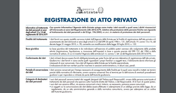 Registrazione atti privati: modello RAP per i contratti di comodato e i preliminari di compravendita