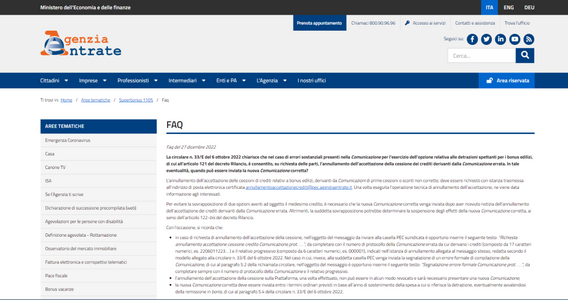 Cessione del credito, nuova comunicazione alle Entrate solo dopo l'annullamento della precedente