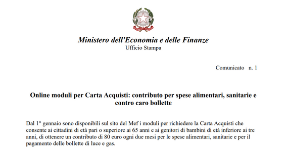 Carta acquisti 2023, domanda per il contributo per spese e bollette: moduli online