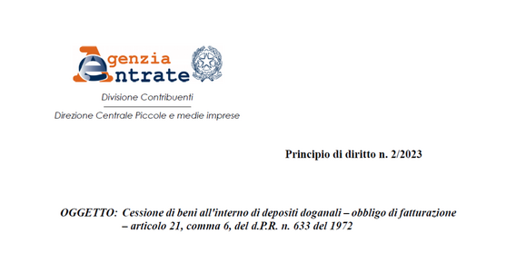 Fattura elettronica: obbligo anche per le cessioni di beni nei depositi doganali