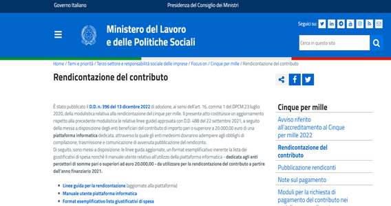 Rendicontazione 5 per mille: le istruzioni sul nuovo portale