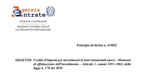 Bonus beni strumentali nuovi, quale data considerare per l'investimento alla base del credito d'imposta?