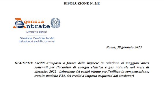 Bonus energia imprese: pronti i codici tributo per la compensazione dei crediti da parte dei cessionari