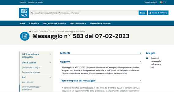 Domanda assegno FIS: chiarimenti INPS sulla modalità di trasmissione della dichiarazione del fruito