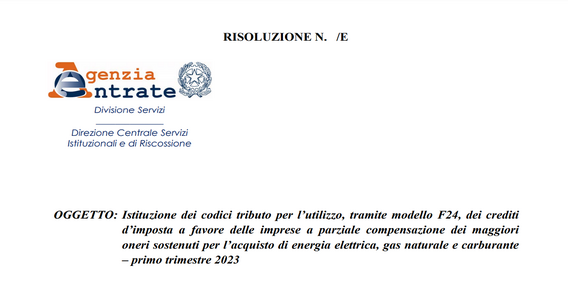 Bonus energia imprese: pronti i codici tributo relativi al primo trimestre 2023