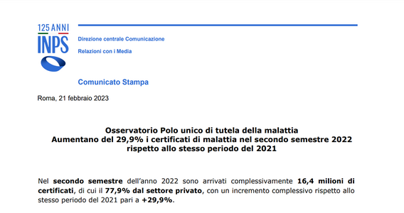 Malattia e visite fiscali: nel 2° semestre 2022 i certificati sono aumentati del 30 per cento